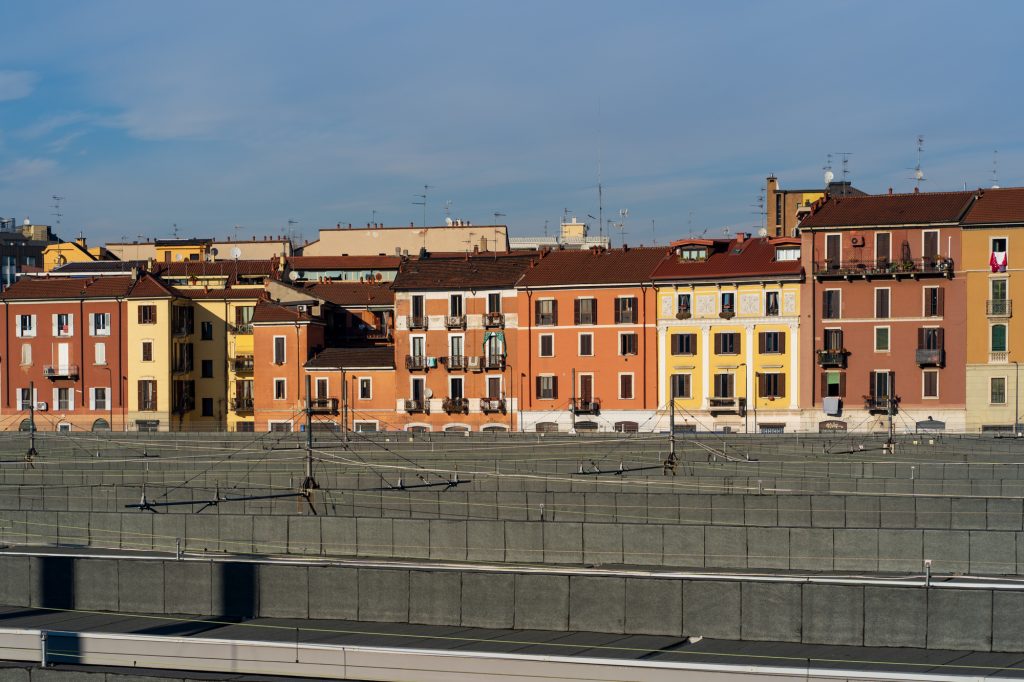 Colorfull Buildings in Milan, Italy. Garibaldi Rail Station